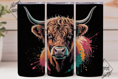 Neon Highland Cow 20oz Tumbler Design Sublimation sassyprint 