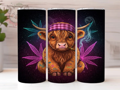 Neon Highland Cow Trippy Tumbler, Trippy Cow Weed Wrap, 20oz Tumbler Sublimation, Psychedelic Farm Animal, Stoner Aesthetic Tumbler, Glow Effect Cow Design, Cannabis Art Tumbler Sublimation Lara' s Designs 