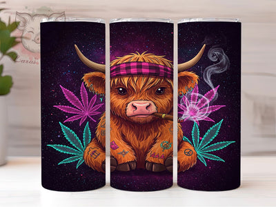 Neon Highland Cow Trippy Tumbler, Trippy Cow Weed Wrap, 20oz Tumbler Sublimation, Psychedelic Farm Animal, Stoner Aesthetic Tumbler, Glow Effect Cow Design, Cannabis Art Tumbler Sublimation Lara' s Designs 