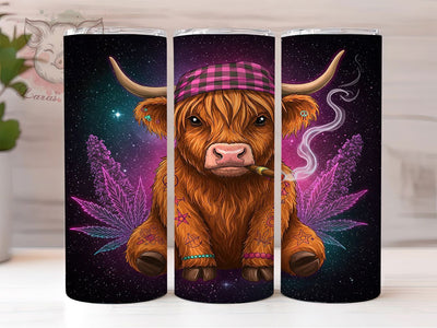 Neon Highland Cow Trippy Tumbler, Trippy Cow Weed Wrap, 20oz Tumbler Sublimation, Psychedelic Farm Animal, Stoner Aesthetic Tumbler, Glow Effect Cow Design, Cannabis Art Tumbler Sublimation Lara' s Designs 