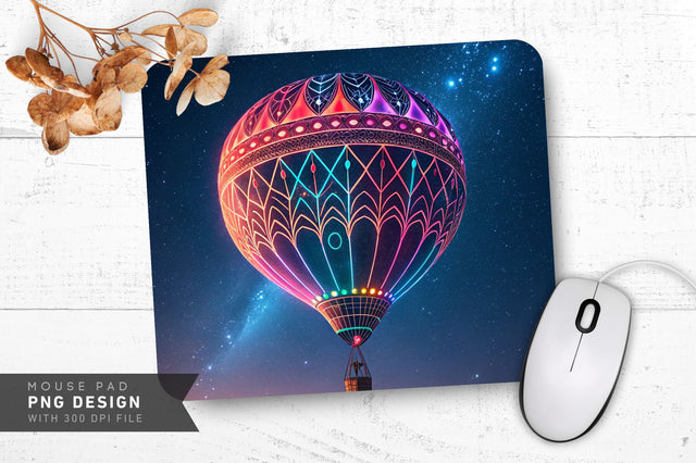 Neon Hot Air Balloon in a Starry Night Mouse Pad Design Sublimation Regulrcrative 