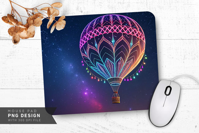 Neon Hot Air Balloon in a Starry Night Mouse Pad Design Sublimation Regulrcrative 