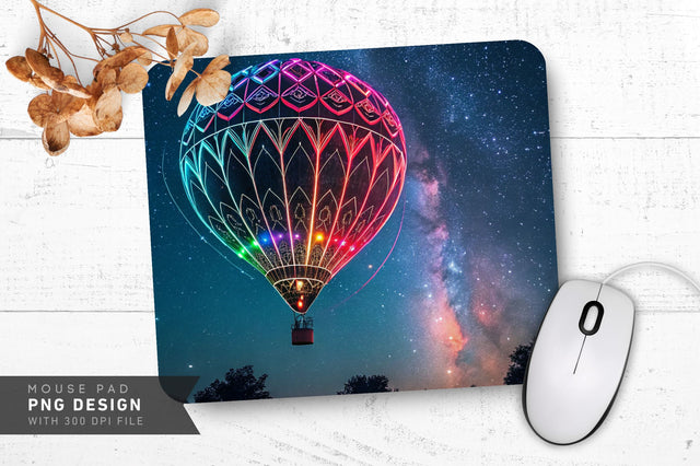 Neon Hot Air Balloon in a Starry Night Mouse Pad Design Sublimation Regulrcrative 