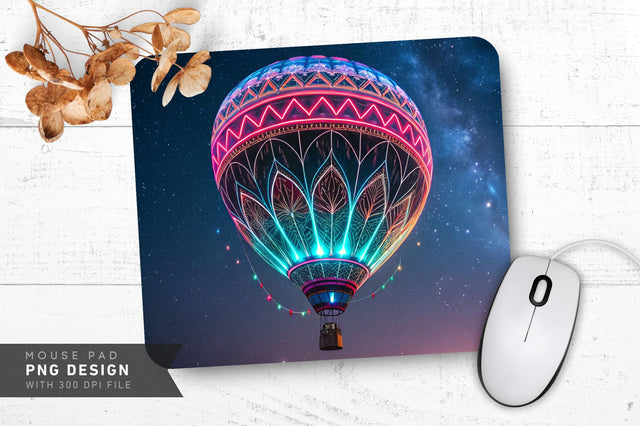 Neon Hot Air Balloon in a Starry Night Mouse Pad Design Sublimation Regulrcrative 