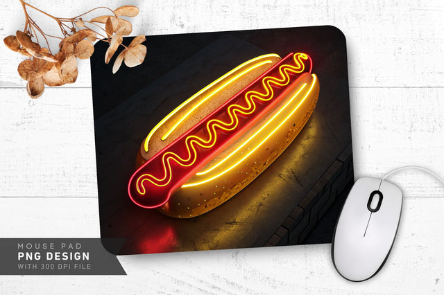 Neon Hotdog Glow Mouse Pad Design Sublimation Regulrcrative 