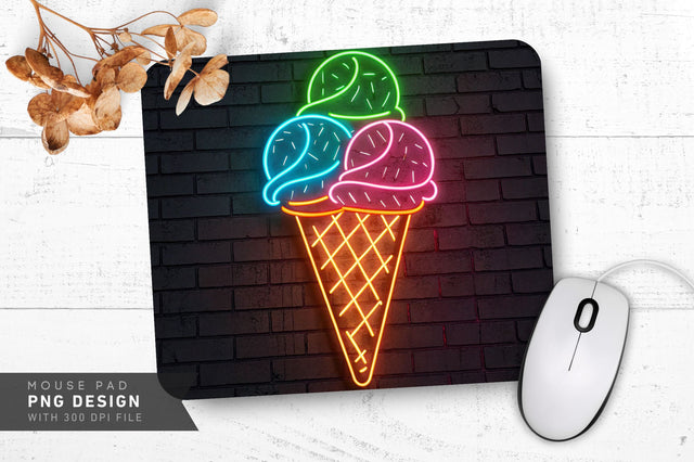 Neon Ice Cream Cone with Glowing Scoops Mouse Pad Design Sublimation Regulrcrative 