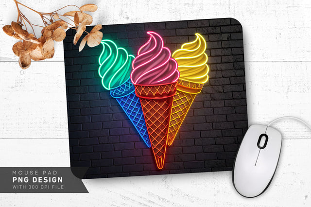 Neon Ice Cream Cone with Glowing Scoops Mouse Pad Design Sublimation Regulrcrative 