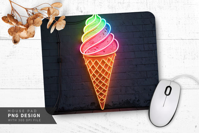 Neon Ice Cream Cone with Glowing Scoops Mouse Pad Design Sublimation Regulrcrative 
