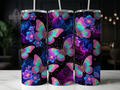 Neon Iridescent Butterfly 20oz Tumbler, Neon Iridescent Butterfly, Iridescent Butterfly, Butterfly Tumbler, 20oz Tumbler, Neon Tumbler, Iridescent Tumbler, Tumbler Wrap Sublimation SvggirlplusArt 