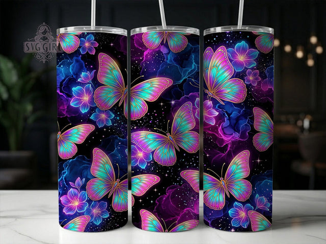 Neon Iridescent Butterfly 20oz Tumbler, Neon Iridescent Butterfly, Iridescent Butterfly, Butterfly Tumbler, 20oz Tumbler, Neon Tumbler, Iridescent Tumbler, Tumbler Wrap Sublimation SvggirlplusArt 