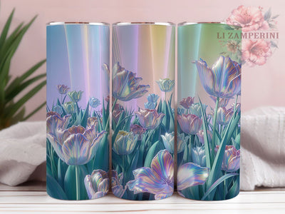 Neon Iridescent Tulip Tumbler, Iridescent Floral Tumbler, Spring Tulip Wrap, Vibrant Flower Wrap, Artistic Tulip Wrap, Sublimation Design, Trendy Gift Idea Sublimation Li Zamperini 