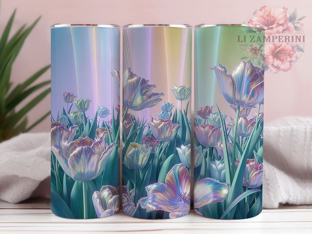 Neon Iridescent Tulip Tumbler, Iridescent Floral Tumbler, Spring Tulip Wrap, Vibrant Flower Wrap, Artistic Tulip Wrap, Sublimation Design, Trendy Gift Idea Sublimation Li Zamperini 