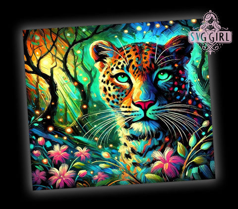 Neon Jaguar 20oz Tumbler, Colorful Animal Art, 20oz Tumbler Wrap, Sublimation Design, Wild Cat Decor, Jungle Lover Gift, Vibrant Wildlife Gift Sublimation SvggirlplusArt 