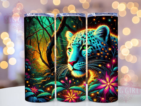 Neon Jaguar 20oz Tumbler, Colorful Animal Art, 20oz Tumbler Wrap, Sublimation Design, Wild Cat Decor, Jungle Lover Gift, Vibrant Wildlife Gift Sublimation SvggirlplusArt 