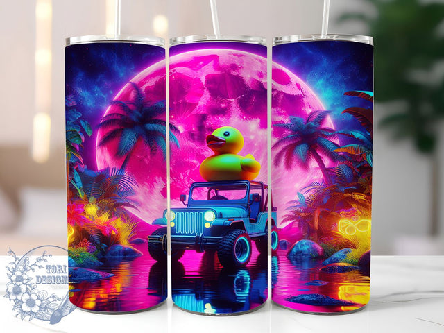Neon Jeep Rubber Duck Tumbler Wrap, Neon Jeep Tumbler, Aesthetic Duck Cup, Off-Road Adventure Tumbler, 20oz Jeep Lover Wrap, Cute Rubber Duck PNG, Trendy Neon Tumbler Design Sublimation ToriDesigns 