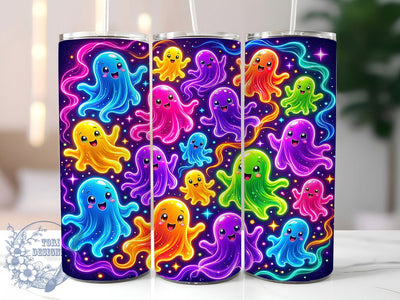 Neon Jelly Ghost Halloween 20oz Tumbler, Ghost Motif, Neon Art Design, Jelly Theme, Halloween Accent, Spooky Charm, Sublimation Wrap, 20oz Tumbler Sublimation ToriDesigns 