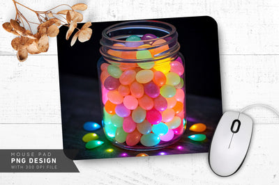 Neon Jellybean Jar with Glowing Candies Mouse Pad Design Sublimation Regulrcrative 