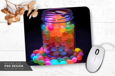 Neon Jellybean Jar with Glowing Candies Mouse Pad Design Sublimation Regulrcrative 