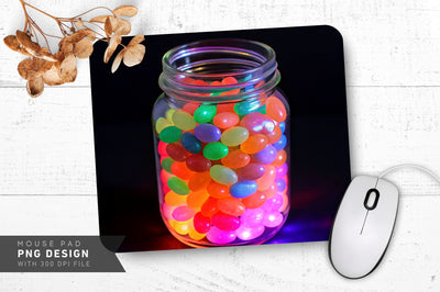 Neon Jellybean Jar with Glowing Candies Mouse Pad Design Sublimation Regulrcrative 