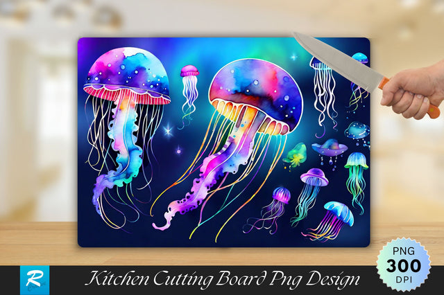 Neon Jellyfish Cutting Board Sublimation Regulrcrative 