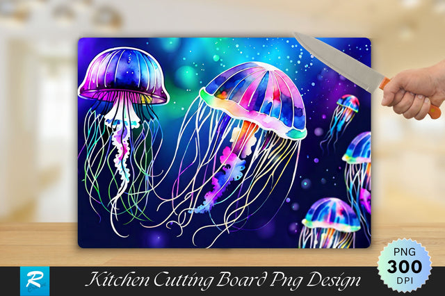 Neon Jellyfish Cutting Board Sublimation Regulrcrative 