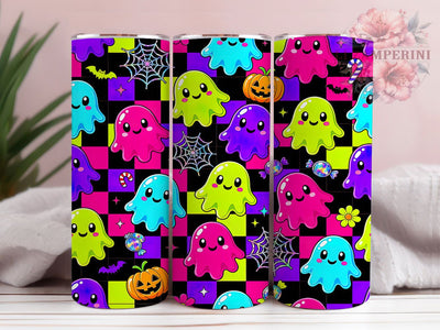 Neon Kawaii Ghosts 20oz Tumbler, Neon Ghosts, Kawaii Halloween, 20oz Wrap, Glowing Pattern, Cute Spooky, Sublimation Tumbler, Whimsical Style Sublimation Li Zamperini 