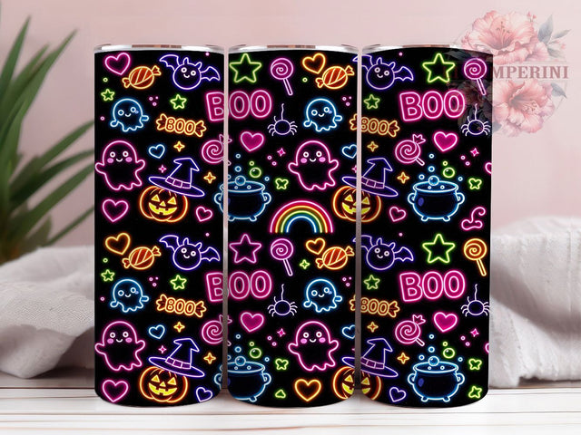 Neon Kawaii Halloween 20oz Tumbler, Neon Halloween, Kawaii Style, Cute Spooky, Sublimation Wrap, 20oz Tumbler, Playful Aesthetic, Retro Vibes Sublimation Li Zamperini 