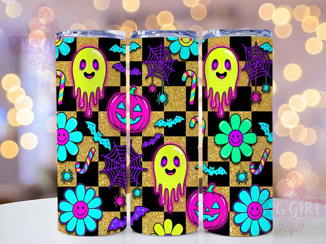 Neon Kawaii Halloween 20oz Tumbler, Neon Theme, Kawaii Style, Halloween Design, Cute Spooky, Whimsical Charm, 20oz Wrap, Sublimation Tumbler Sublimation SvggirlplusArt 