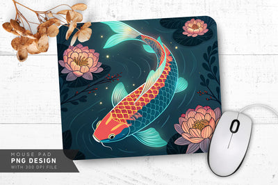 Neon Koi Fish with Floral Accents Mouse Pad Design Sublimation Regulrcrative 