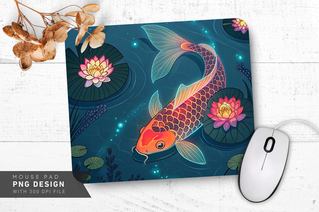 Neon Koi Fish with Floral Accents Mouse Pad Design Sublimation Regulrcrative 