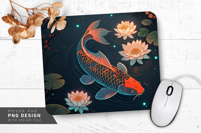 Neon Koi Fish with Floral Accents Mouse Pad Design Sublimation Regulrcrative 