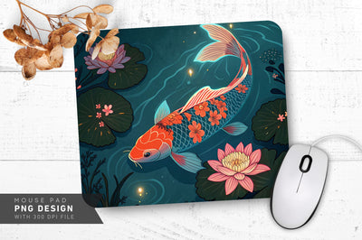 Neon Koi Fish with Floral Accents Mouse Pad Sublimation Regulrcrative 