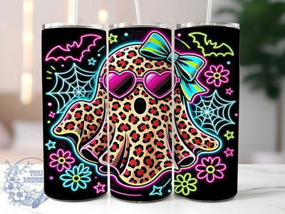 Neon Leopard Ghost 20oz Tumbler, Leopard Ghost, Neon Style, Spooky Theme, Sublimation Wrap, 20oz Tumbler, Vibrant Aesthetic, Haunted Design Sublimation ToriDesigns 
