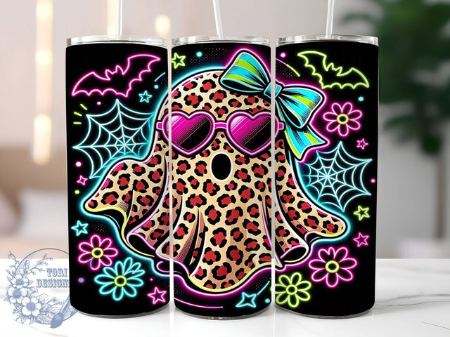 Neon Leopard Ghost 20oz Tumbler, Leopard Ghost, Neon Style, Spooky Theme, Sublimation Wrap, 20oz Tumbler, Vibrant Aesthetic, Haunted Design Sublimation ToriDesigns 