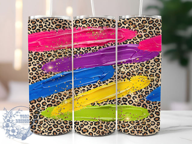 Neon Leopard Glitter 20oz Tumbler, Neon Theme, Leopard Print, Glitter Effect, Animal Motif, Colorful Design, Skinny Tumbler, Sublimation PNG Sublimation ToriDesigns 