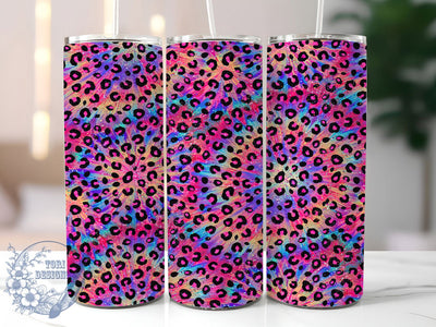 Neon Leopard Glitter 20oz Tumbler Wrap, Neon Theme, Leopard Print, Glitter Effect, Bold Style, Wild Charm, Skinny Tumbler, Sublimation PNG Sublimation ToriDesigns 