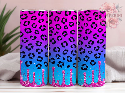 Neon Leopard Glitter Drip 20oz Tumbler, Leopard Motif, Neon Theme, Glitter Accent, Drip Art Design, Glam Flair, Sublimation Wrap, 20oz Tumbler Sublimation Li Zamperini 