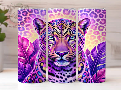 Neon Leopard Portrait 20oz Tumbler, Leopard Print, Neon Design, Animal Portrait, Sublimation Wrap, 20oz Tumbler, Bold Aesthetic, Exotic Style Sublimation Lara' s Designs 