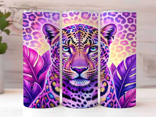 Neon Leopard Portrait 20oz Tumbler, Leopard Print, Neon Design, Animal Portrait, Sublimation Wrap, 20oz Tumbler, Bold Aesthetic, Exotic Style Sublimation Lara' s Designs 