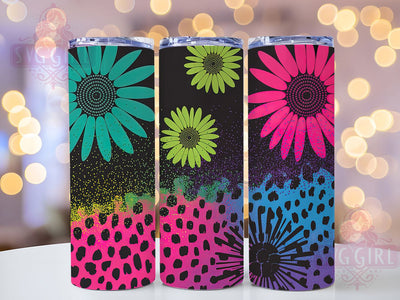 Neon Leopard Sunflower Tumbler Wrap, Sunflower Theme, Neon Floral, Electric Cheetah, Glitter Style, Bold Design, Sublimation Wrap Sublimation SvggirlplusArt 