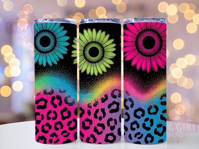 Neon Leopard Sunflower Tumbler Wrap, Sunflower Theme, Neon Floral, Electric Cheetah, Glitter Style, Bold Design, Sublimation Wrap Sublimation SvggirlplusArt 