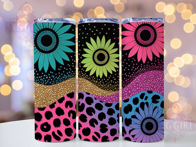 Neon Leopard Sunflower Tumbler Wrap, Sunflower Theme, Neon Floral, Electric Cheetah, Glitter Style, Bold Design, Sublimation Wrap Sublimation SvggirlplusArt 