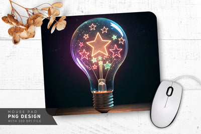 Neon Lightbulb with Stars Idea Symbol Mouse Pad Design Sublimation Regulrcrative 