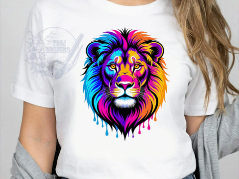 Neon Lion Majesty T-Shirt PNG, Neon Lion, Regal Majesty, Bold Spectrum, Vibrant Style, Sublimation PNG, Statement Shirt, Animal Fashion Sublimation ToriDesigns 