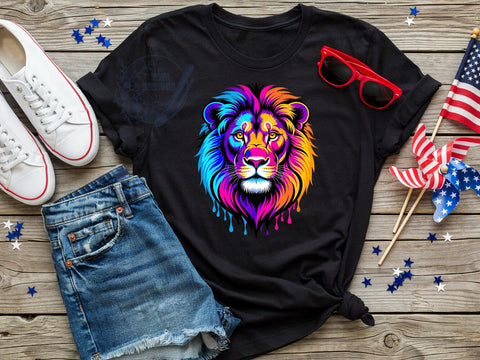 Neon Lion Majesty T-Shirt PNG, Neon Lion, Regal Majesty, Bold Spectrum, Vibrant Style, Sublimation PNG, Statement Shirt, Animal Fashion Sublimation ToriDesigns 
