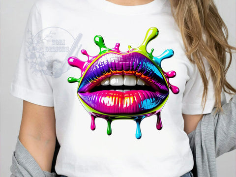 Neon Lips Spectrum T-Shirt PNG, Neon Lips, Color Spectrum, Pop Style, Bold Vibes, Sublimation PNG, Statement Shirt, Fashion Trend Sublimation ToriDesigns 