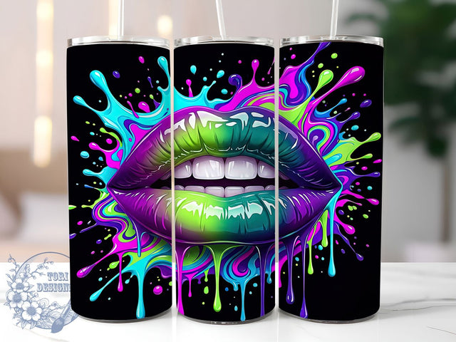 Neon Lips Splash 20oz Tumbler, Neon Lips Splash, Lips Splash Tumbler, Neon Lips Tumbler, Lips Splash PNG, Neon Lips PNG, Neon Splash Tumbler, 20oz Tumbler Wrap Sublimation ToriDesigns 
