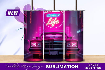 Neon Lowrider Car Nightlife Tumbler Png Image Sublimation Regulrcrative 
