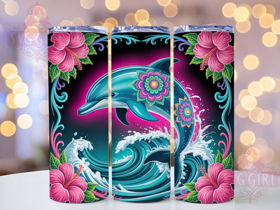Neon Mandala Dolphin Tumbler, Neon Ocean, Sublimation Art, 20oz Tumbler, Sea Life Theme, Colorful Design, Tropical Style Sublimation SvggirlplusArt 