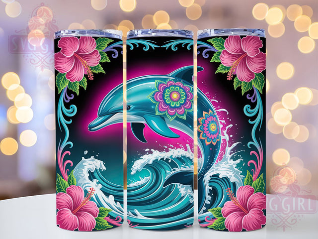 Neon Mandala Dolphin Tumbler, Neon Ocean, Sublimation Art, 20oz Tumbler, Sea Life Theme, Colorful Design, Tropical Style Sublimation SvggirlplusArt 